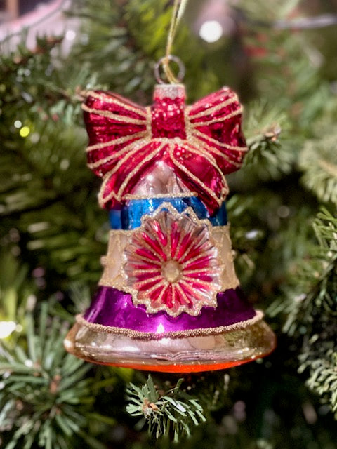 VINTAGE GLASS BELL REFLECTOR ORN MAGENTA 4.5 INCH 4524896