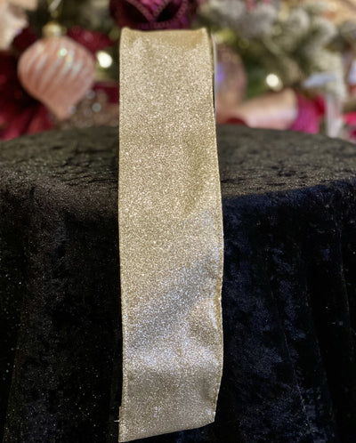 CHAMPAGNE GLITTER 2.5 INCH WIRE EDGED RIBBON DW67969
