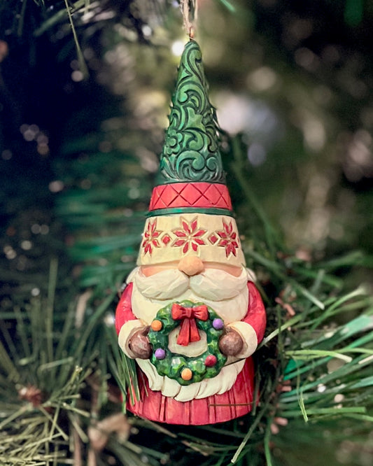 JIM SHORE GNOME WITH WREATH HANGING ORNAMENT 6012977