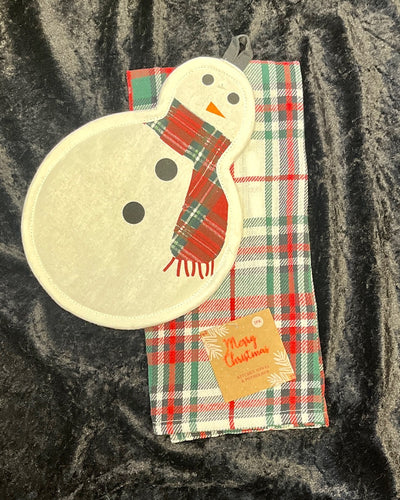 2 PACK SNOWMAN TEA TOWEL & POT HOLDER 8451-PK