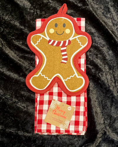 2 PACK GINGERBREAD TEA TOWEL & POT HOLDER 8451-PK