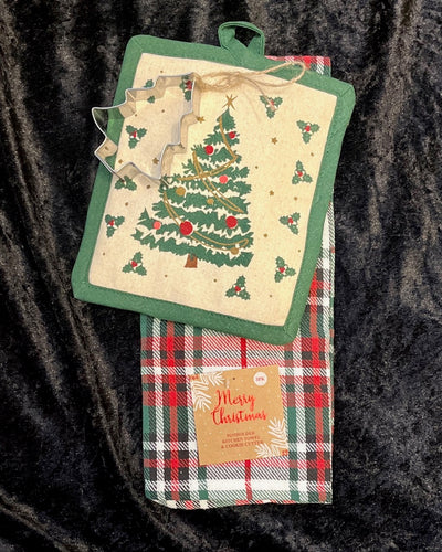 3 PACK TREE TEA TOWEL & POT HOLDER W/ COOKIE CUTTER 8925-PKC