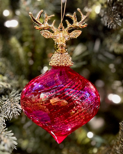 RED SWIRL ONION WITH GOLD DEER BAUBLE XASMDB2