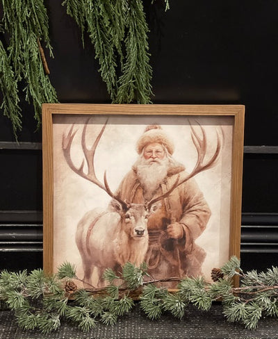 "SANTA'S DAILY WALK WITH COMET" FRAMED CANVAS ARTWORK