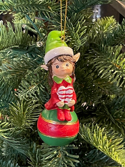 ELF GIRL ON BAUBLE HANGING ORNAMENT XM833