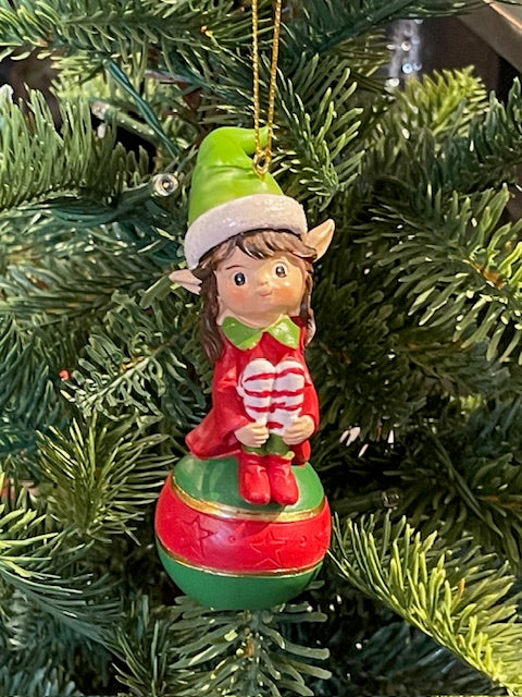 ELF GIRL ON BAUBLE HANGING ORNAMENT XM833