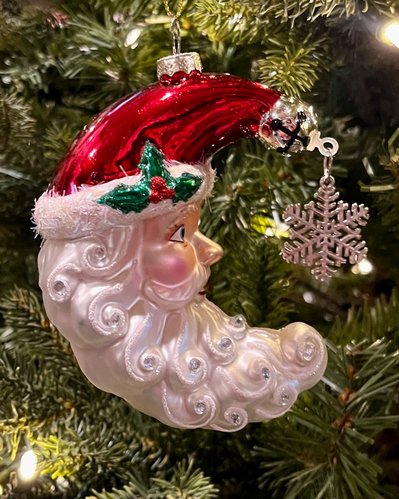 SANTA MOON FACE GLASS HANGING ORNAMENT X3731