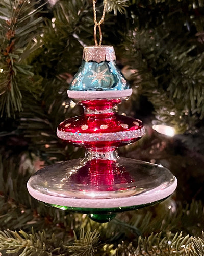 RETRO RED & BLUE TIERED GLASS FINIAL ORNAMENT X3637