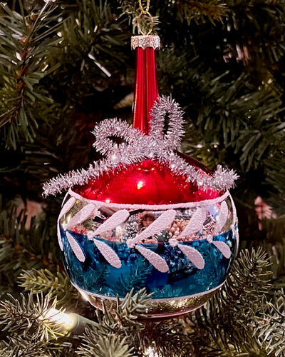 RETRO RED & BLUE ROUND FINIAL GLASS ORNAMENT X3636