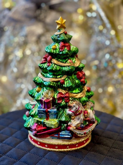 DECORATED CHRISTMAS TREE GLASS ON BASE