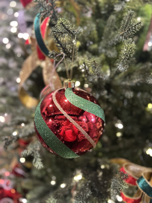 RED/GREEN SWIRL SHATTERPROOF 15CM BAUBLES XM0144