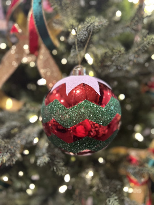 RED/WHITE GREEN 15CM BAUBLE XM0144
