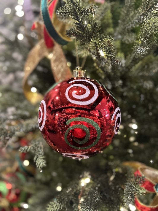 RED/WHITE CURL SHATTERPROOF BAUBLE 15CM XM0144
