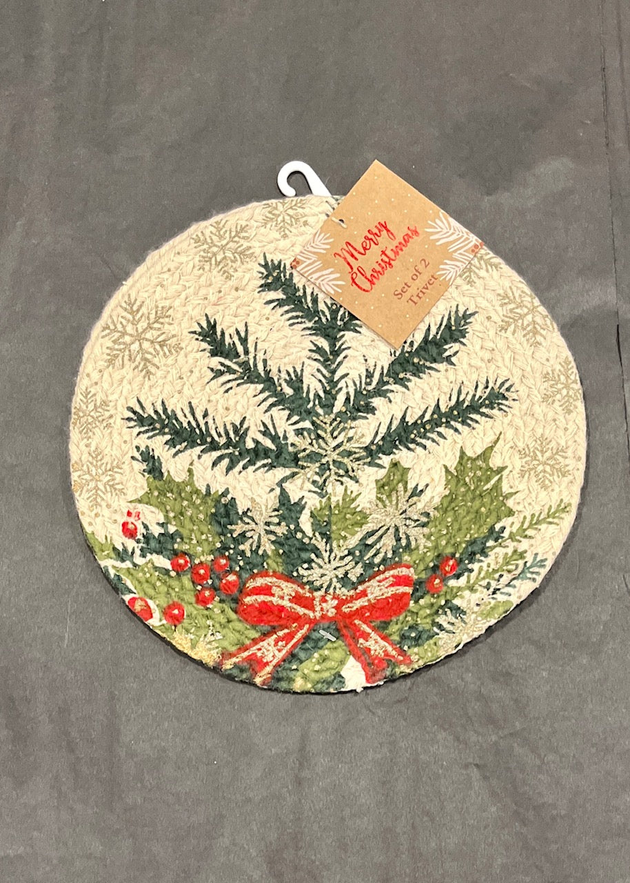 CHRISTMAS TREE PRINTED BRAIDED TRIVET 2 PACK 1026-CHP