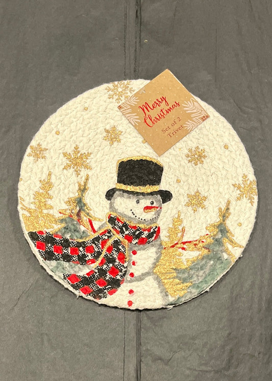 SNOWMAN PRINTED BRAIDED TRIVET 2 PACK 1026-CHP