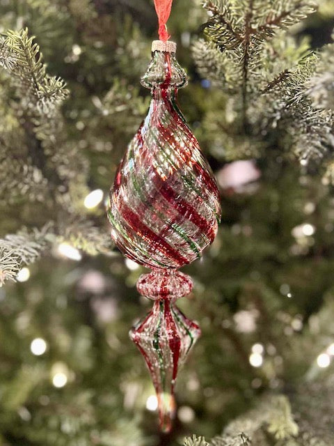 TRI COLOUR SWIRL GLASS DROP FINIAL ORNAMENT 4522920