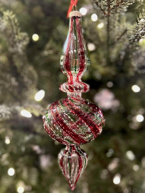 TRI COLOUR SWIRL GLASS ROUND FINIAL ORNAMENT 4522920