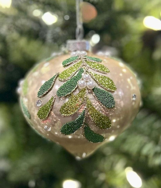PEARL WITH LEAF DESIGN ONION GLASS ORNAMENT 4522922