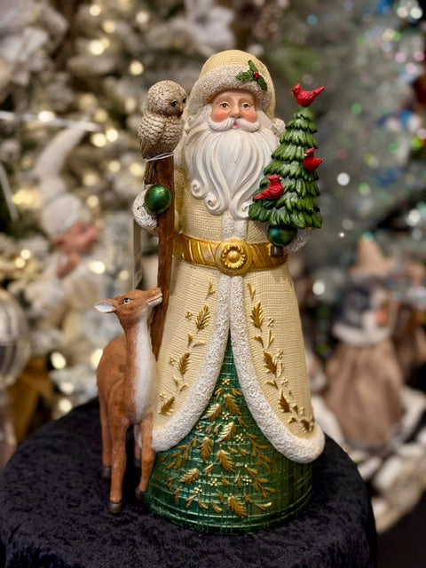 CREAM/GREEN STANGING SANTA WITH ANIMALS 137161