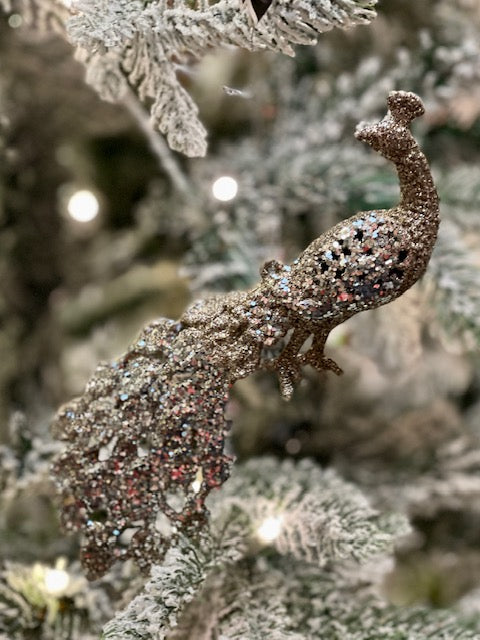 SILVER GLITTER PEACOCK SHATTERPROOF ORNAMENT X417553