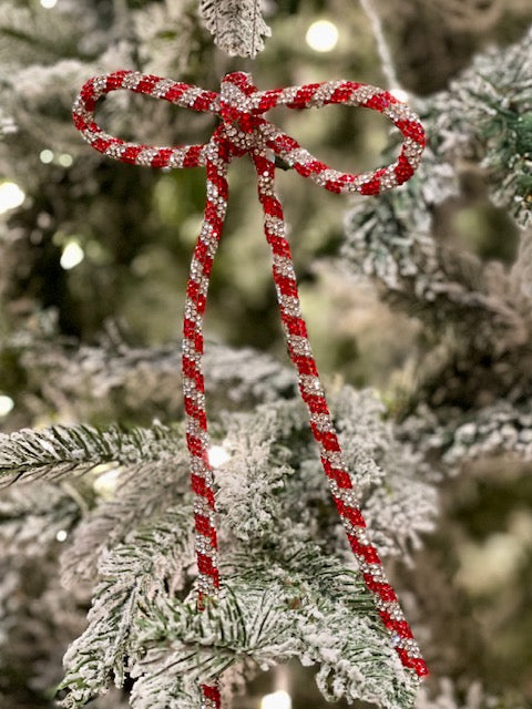CANDY STRIPE DIAMONTE BOW HANGING ORNAMENT X431832