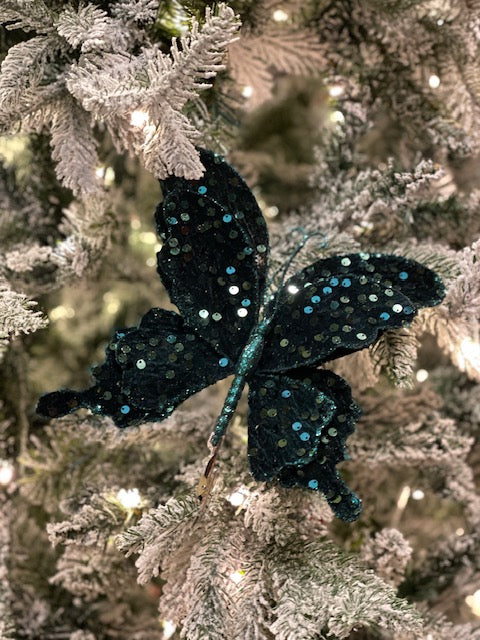 EMERALD GREEN SEQUIN BUTTERFLY W/CLIP X419960