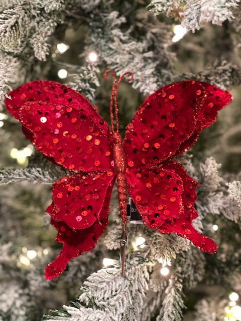 RED SEQUIN BUTTERFLY W/CLIP X419960