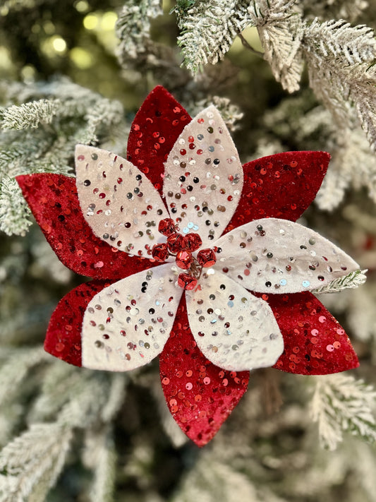 RED & WHITE WITH GLITTER EDGE SEQUIN POINSETTIA X419540