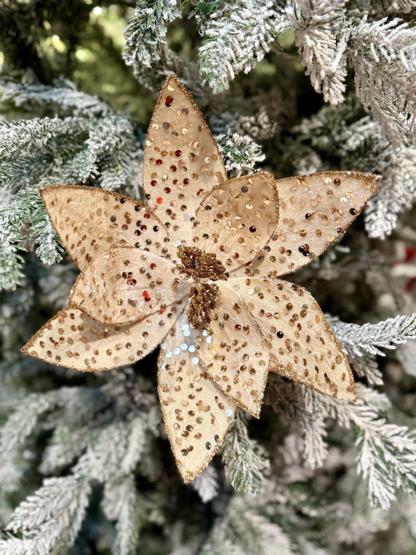 IVORY POINSETTIA WITH COPPER SEQUINS X420317