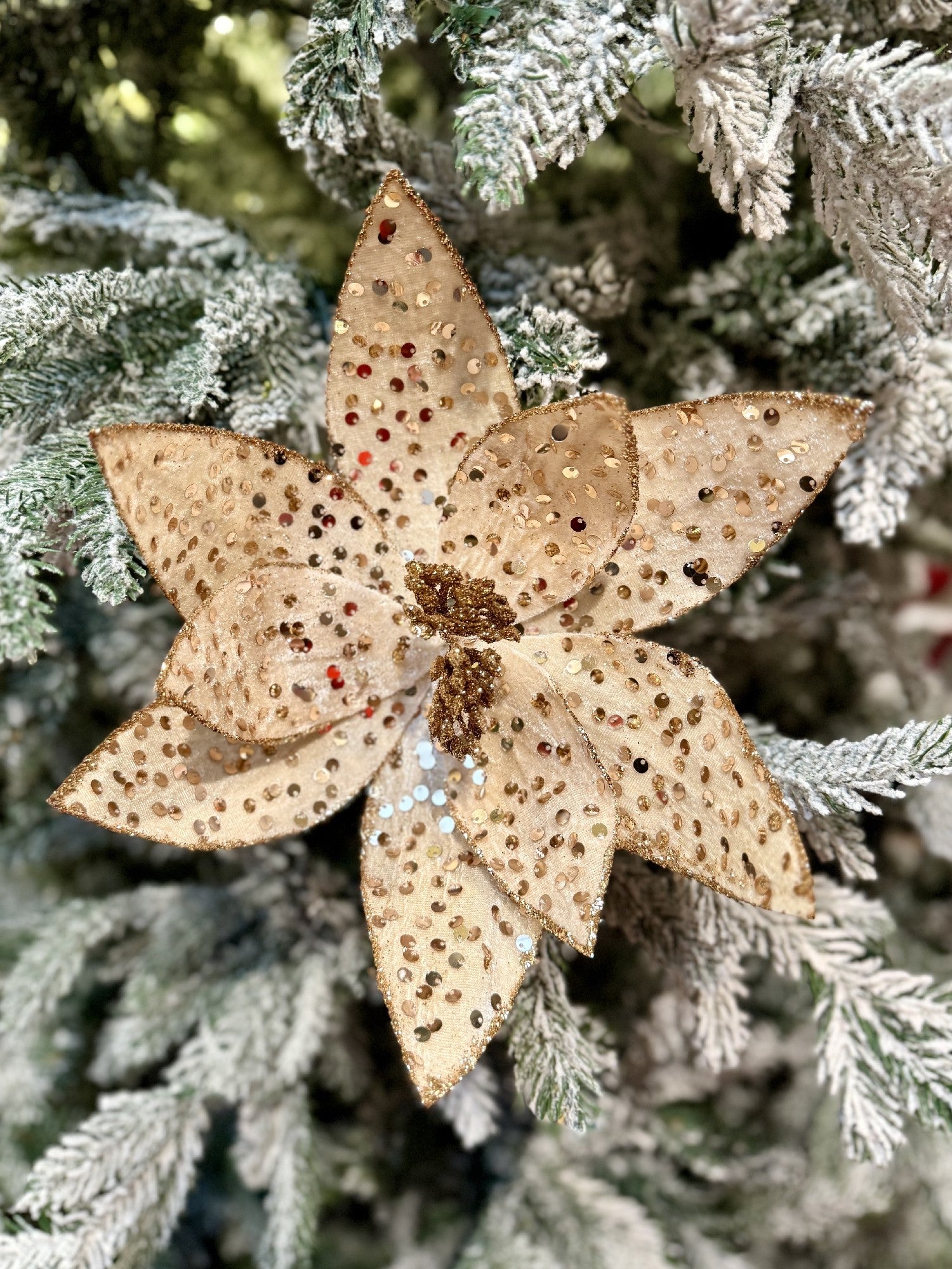 IVORY POINSETTIA WITH COPPER SEQUINS X420317