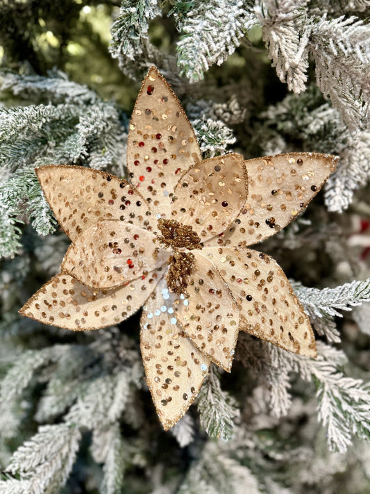 IVORY POINSETTIA WITH COPPER SEQUINS X420317