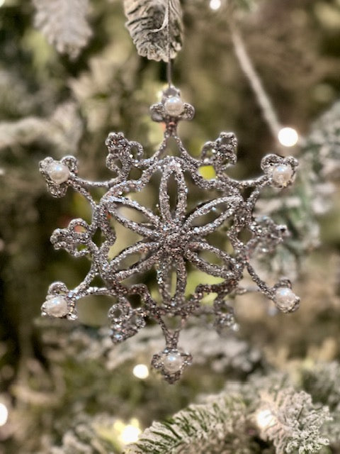 PLATINUM GLITTER SNOWFLAKE ORNAMENT X417317