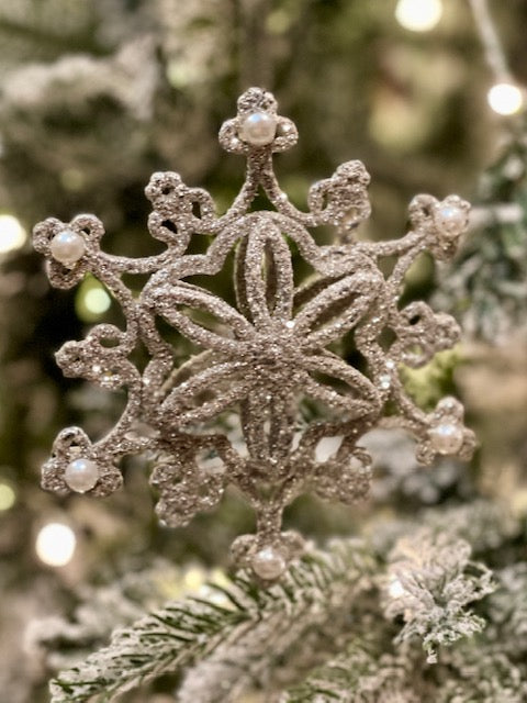 CHAMPAGNE GLITTER SNOWFLAKE ORNAMENT X417317
