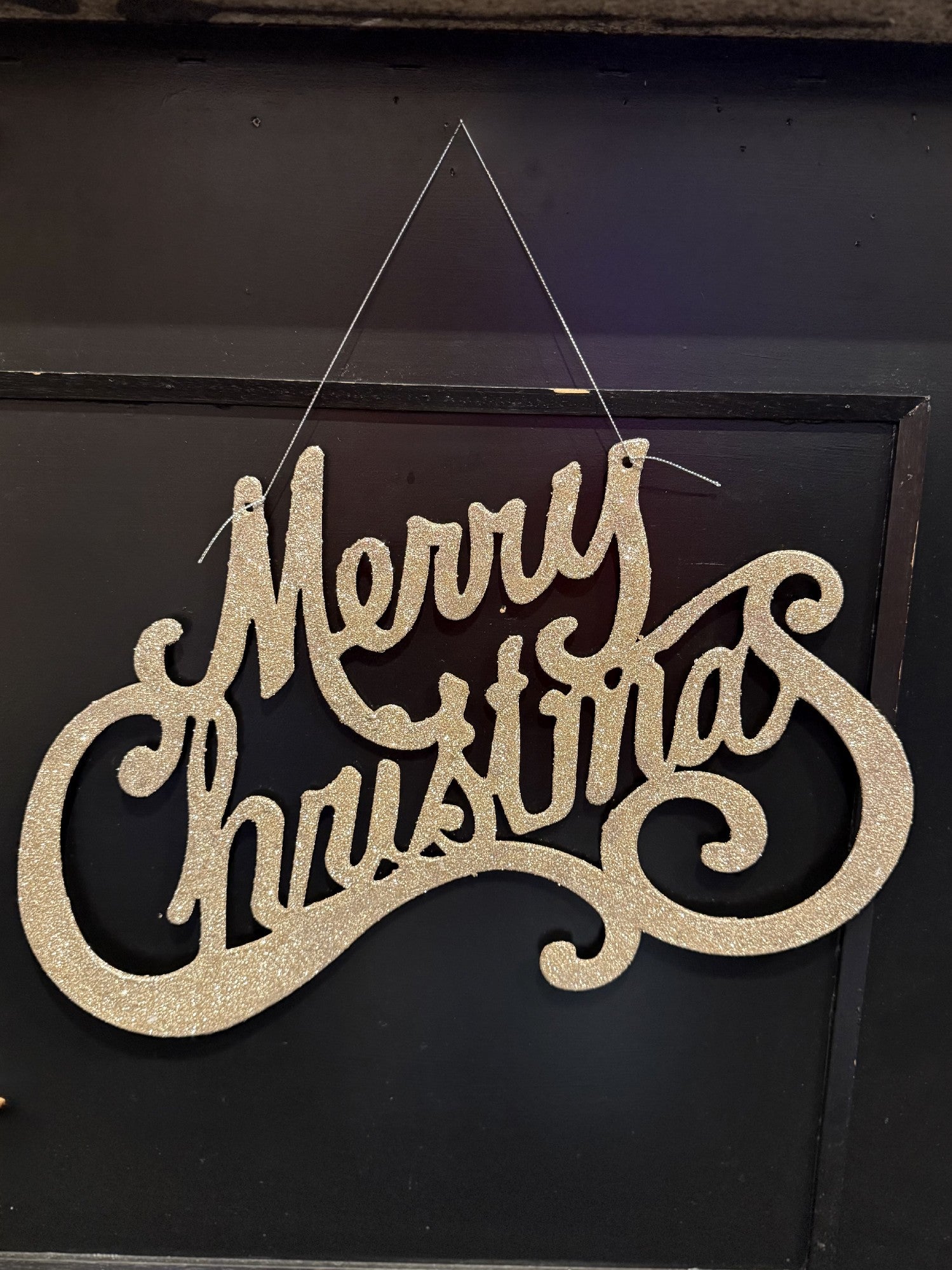 CHAMPAGNE GLITTER MERRY CHRISTMAS HANGING SIGN X416167