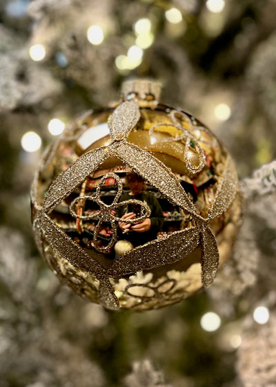 COPPER GLITTER ROUND GLASS ORNAMENT X445365