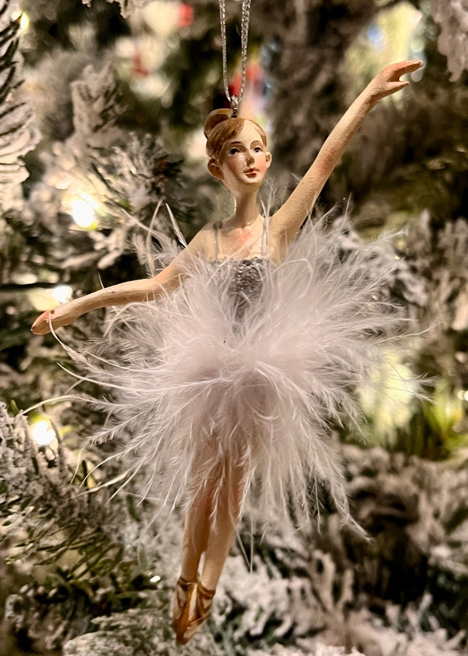 WHITE DANCING BALLERINA ARMS OUT HANGING ORNAMENT UC570093