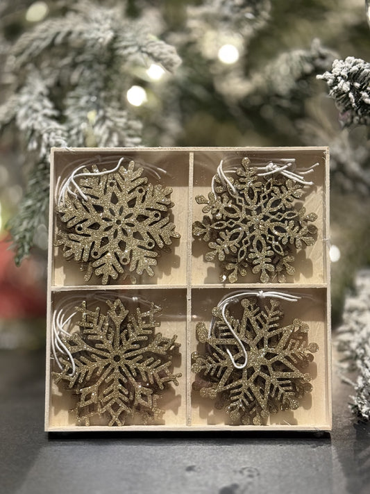 18PC Plywood Snowflake Decoration - Gold Glitter XM0289