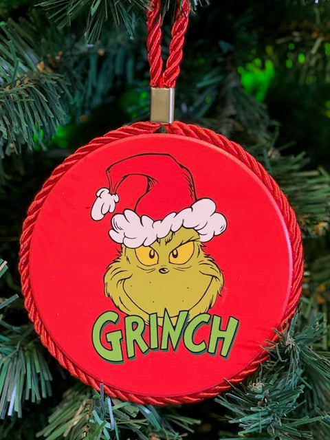 RED GRINCH SANTA HAT HANGING ORNAMENT XSIGN67