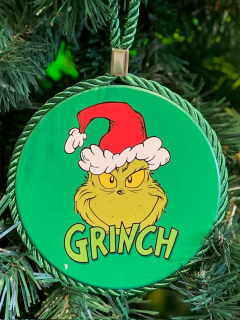 GREEN GRINCH SANTA HAT HANGING ORNAMENT XSIGN67