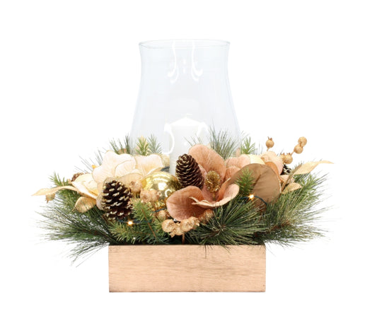 CHAMPAGNE AND GOLD GLITTER MAGNOLIA LARGE GLASS CANDLE HOLDER XA014D