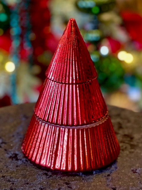 RED RIBBED TREE WAX CANDLE XM0211