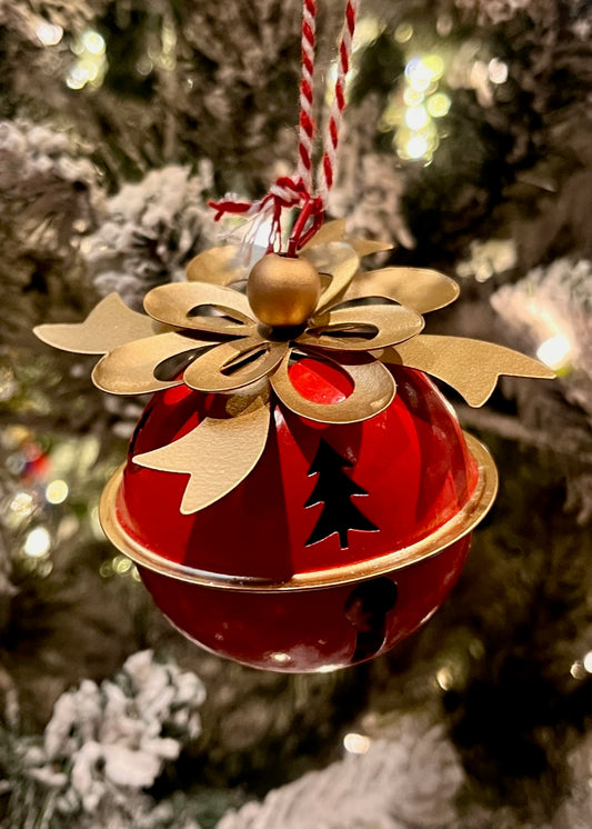 RED BELL WITH GOLD BOWS XM0666