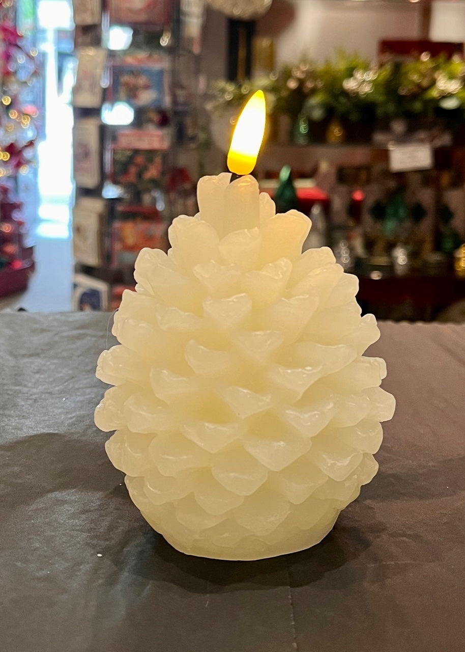 CREAM LED FLAMELESS PINECONE CANDLE XM0837