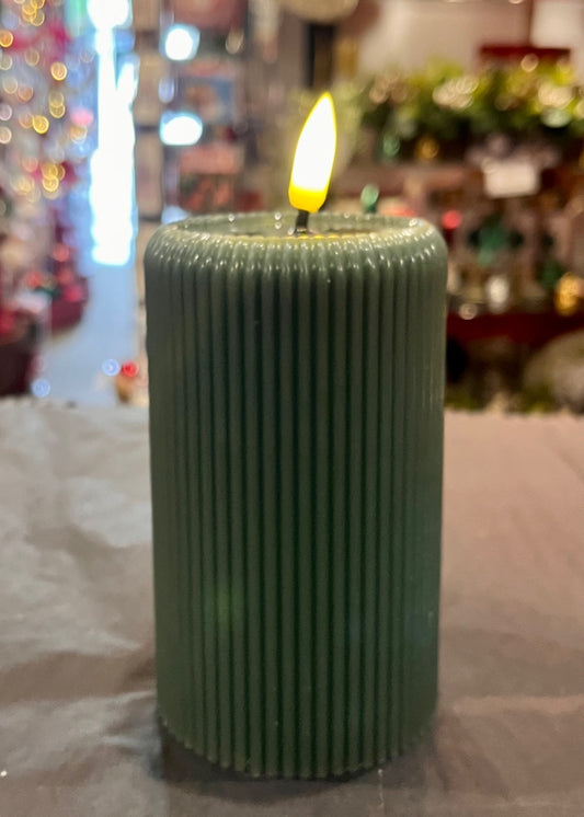 12CM LED GREEN RIBBED FLAMELESS CANDLE XM0835