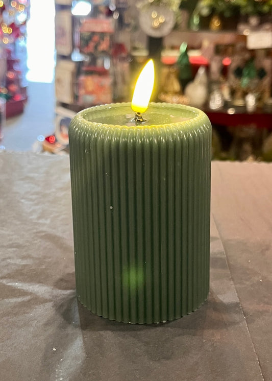 10CM LED GREEN RIBBED FLAMELESS CANDLE XM0834