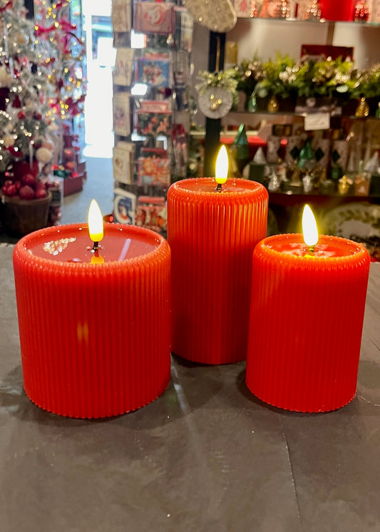 10CM LED RED RIBBED FLAMELESS CANDLE XM0834