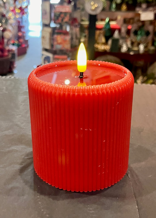 10CM WIDE LED RED RIBBED FLAMELESS CANDLE XM0836