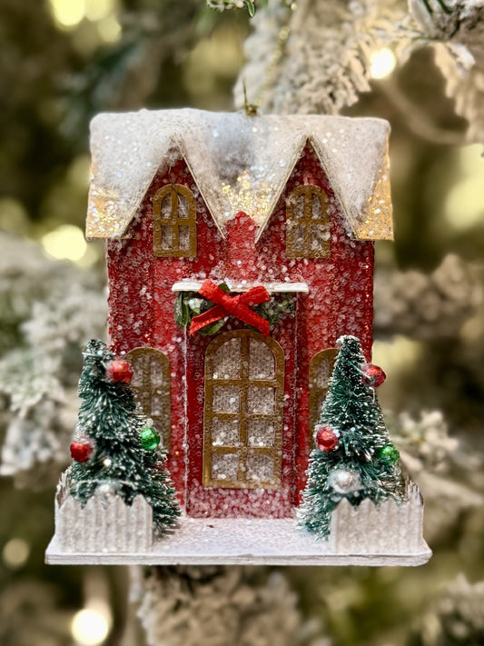 Hanging Ornament Lit House - RED Stripe 4512531