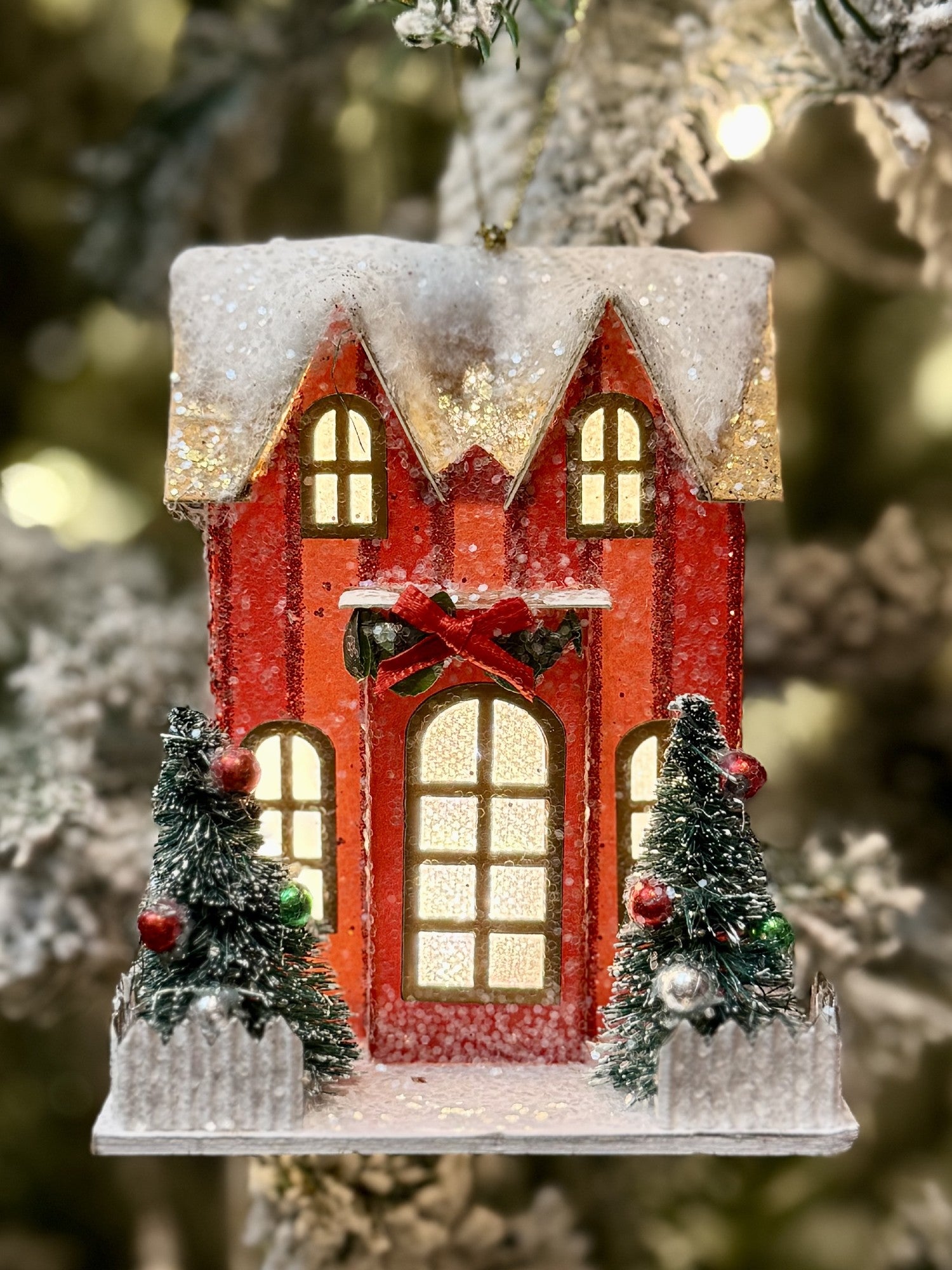 Hanging Ornament Lit House - RED Stripe 4512531
