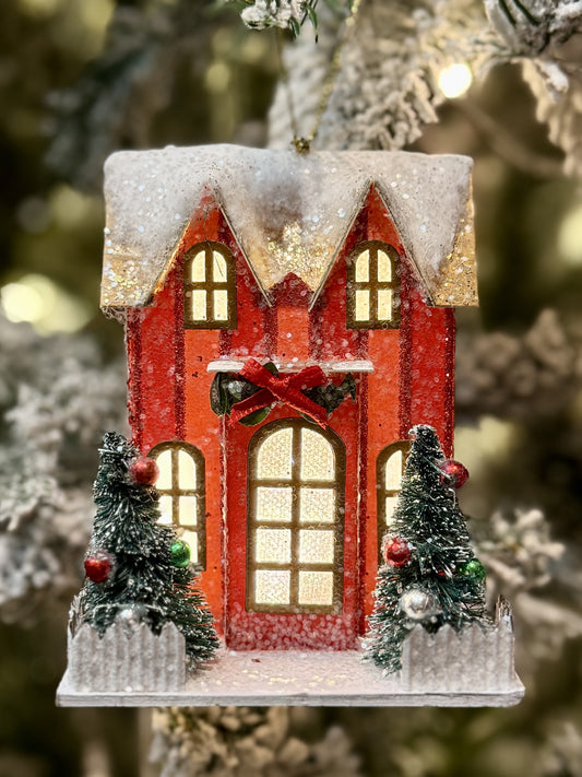Hanging Ornament Lit House - RED Stripe 4512531